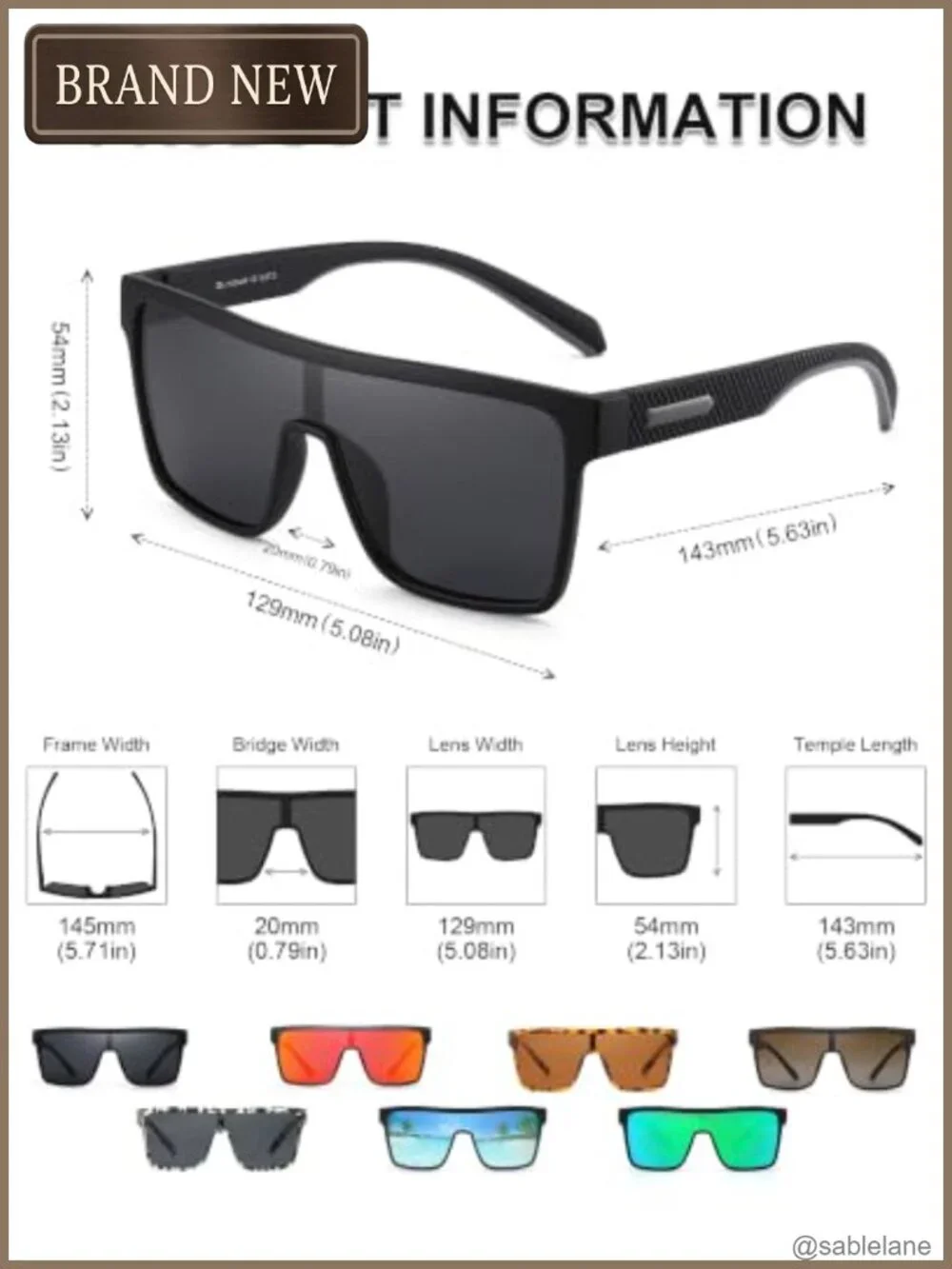 Polarized Oversized Square Shield Sunglasses UV400 Protection Unisex
